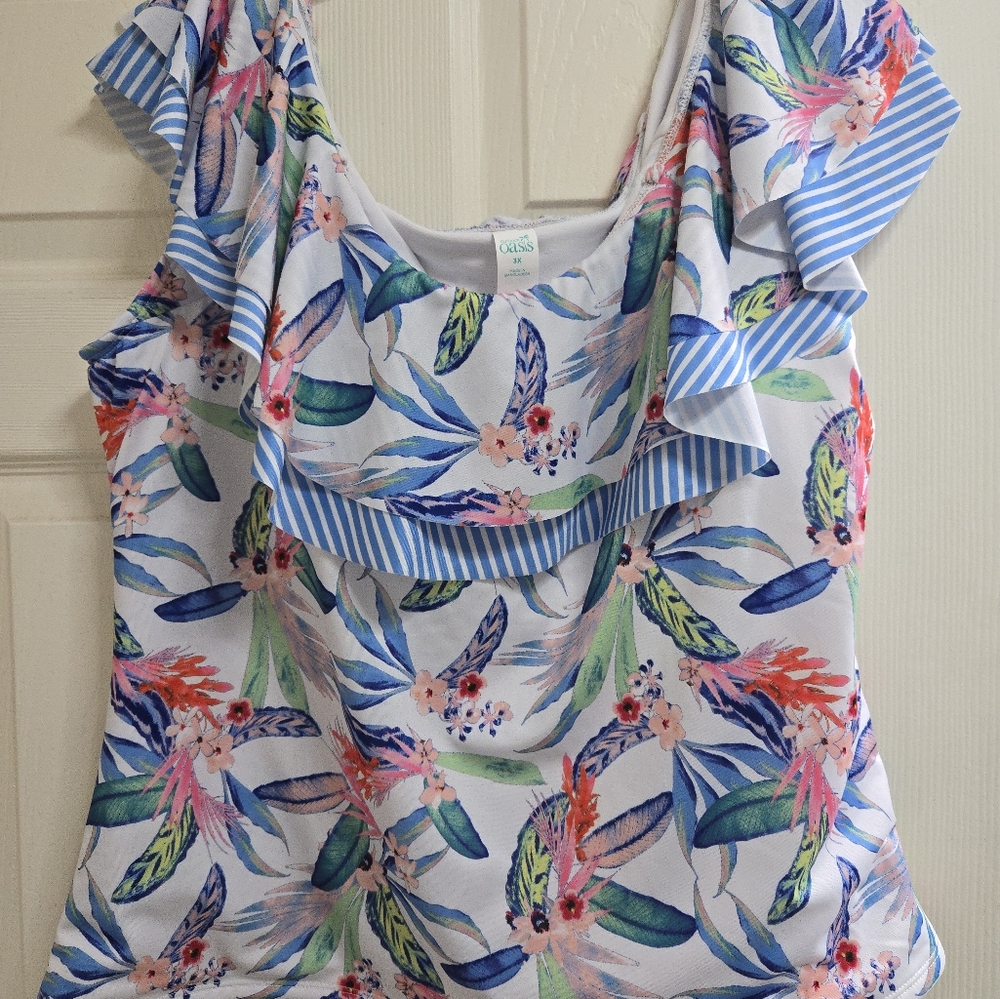 Floral and Striped Ruffle Top
